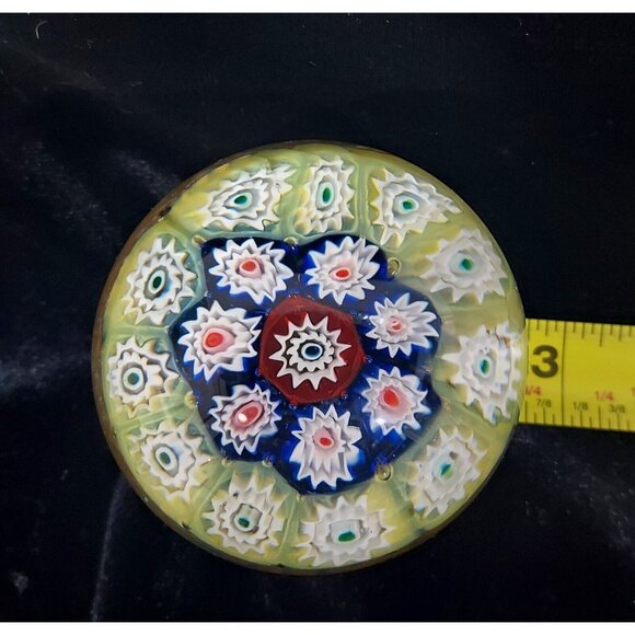 Paperweight 1930GLOWS Millefiori Gold Glitter Yellow, Cobalt, Red Canes Egg dome - Picture 12 of 13